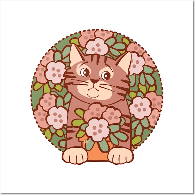 Shy Kitten Hiding in Flowers Wall Art by Sue Cervenka